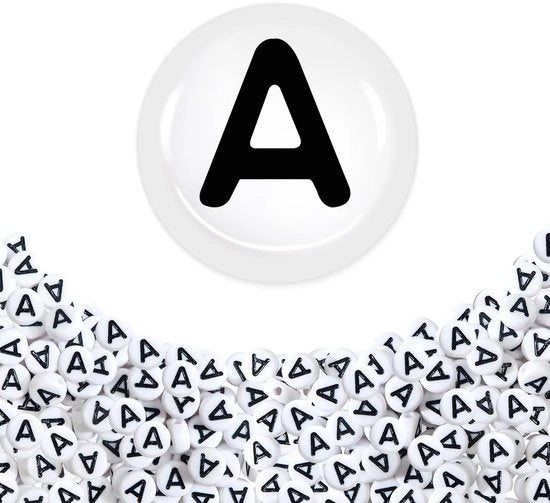 Alfabeto in Acrilico Ronde - 100 Stuks - 7 mm - Nero/Bianco - Ideale per Progetti di Fai da Te e Creazione di Gioielli