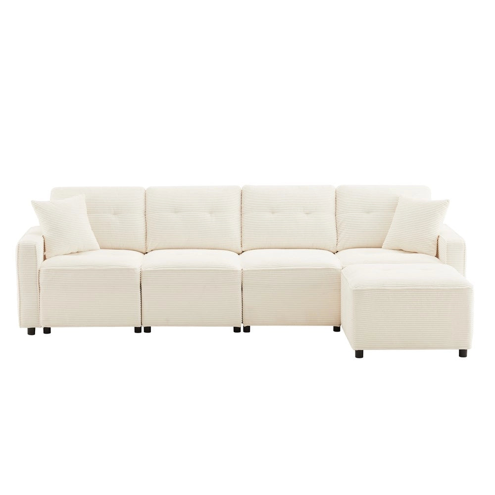 Divano 4 posti con contenitore e poggiapiedi ¨C Minimal ¨C Beige velluto 280x146x85 cm