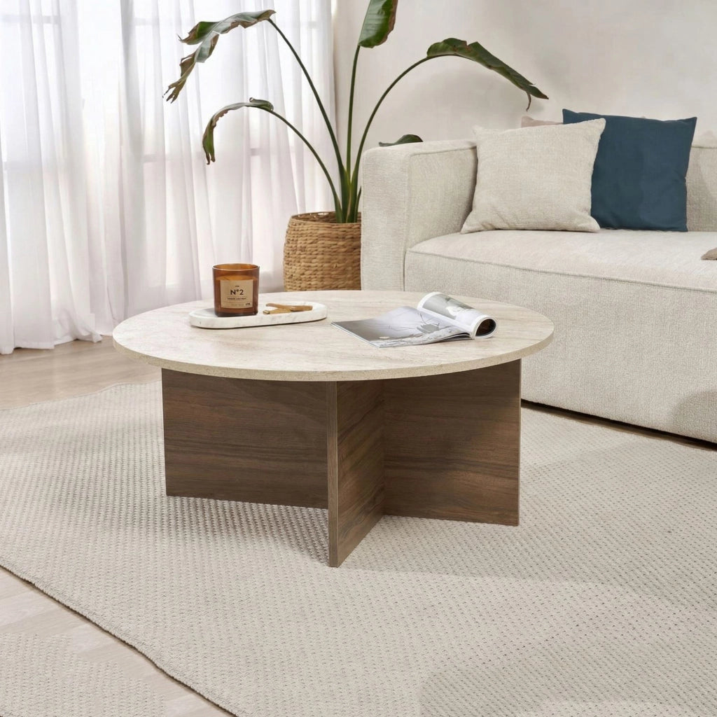 Simbario, Tavolino da Salotto Forma Ovale, 90x90x40h cm Marrone Noce