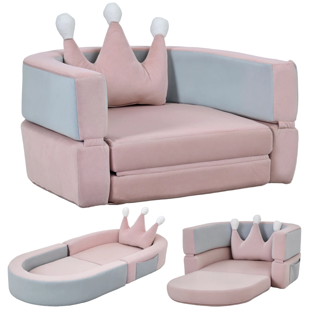 Letto a soppalco con cuscino corona ¨C zephmum ¨C rosa e azzurro 116x61x14