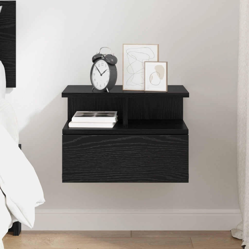 Comodino Sospeso Rovere Nero 40x31x27 cm Legno ingegnerizzato
