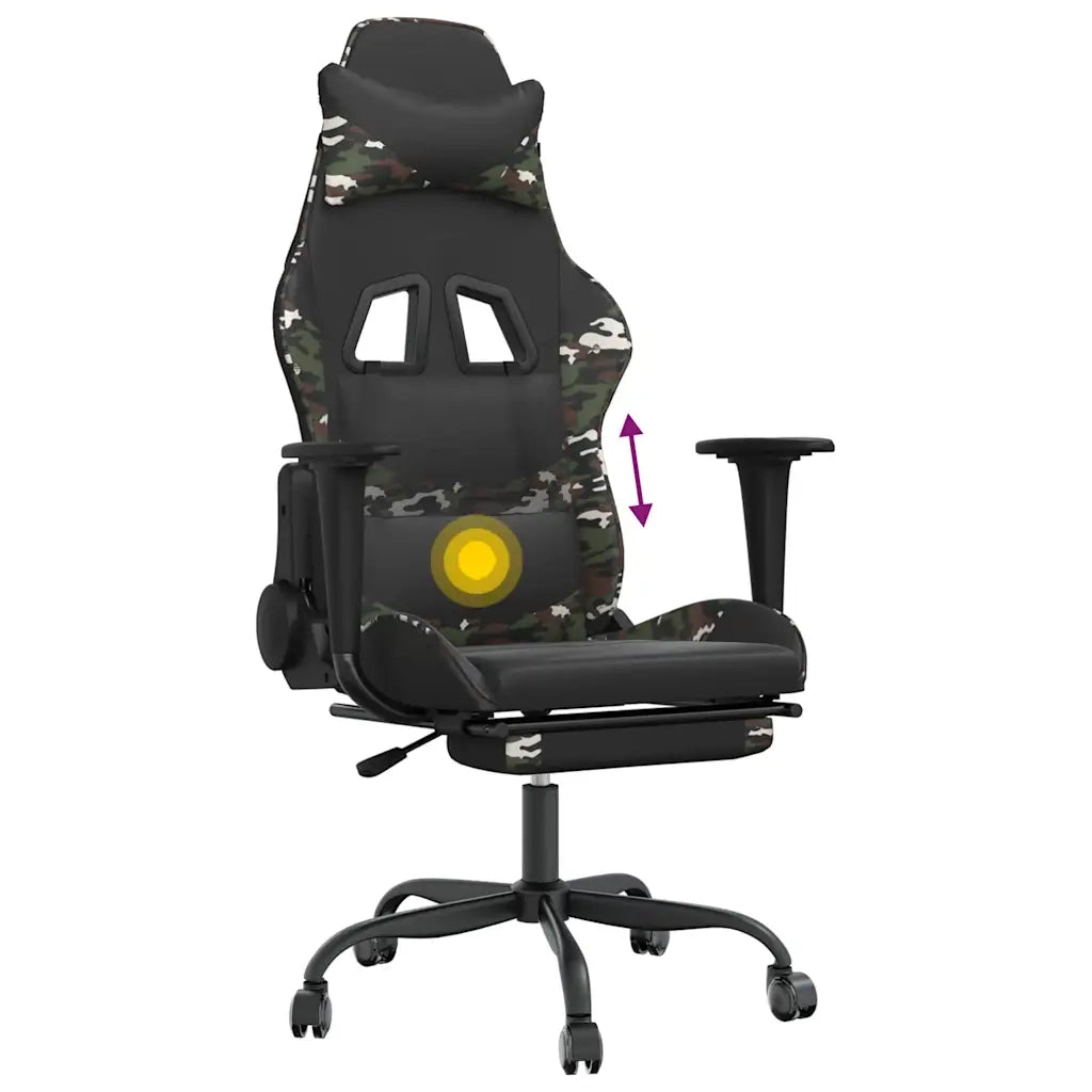 Sedia Gaming | Sedia da e-sports Massaggio Poggiapiedi Nero e Mimetico Similpelle