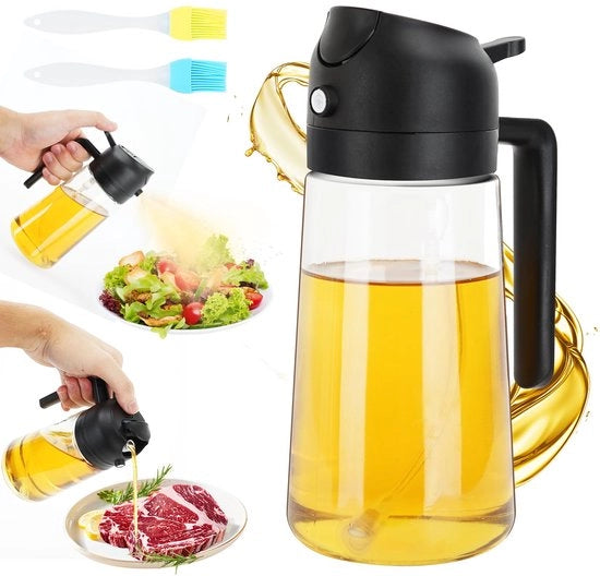 Olio di oliva 470ml, pennello per oli 16oz, dispensatore e pennello per oli, accessori da cucina per cucinare, insalate e grigliare (nero)