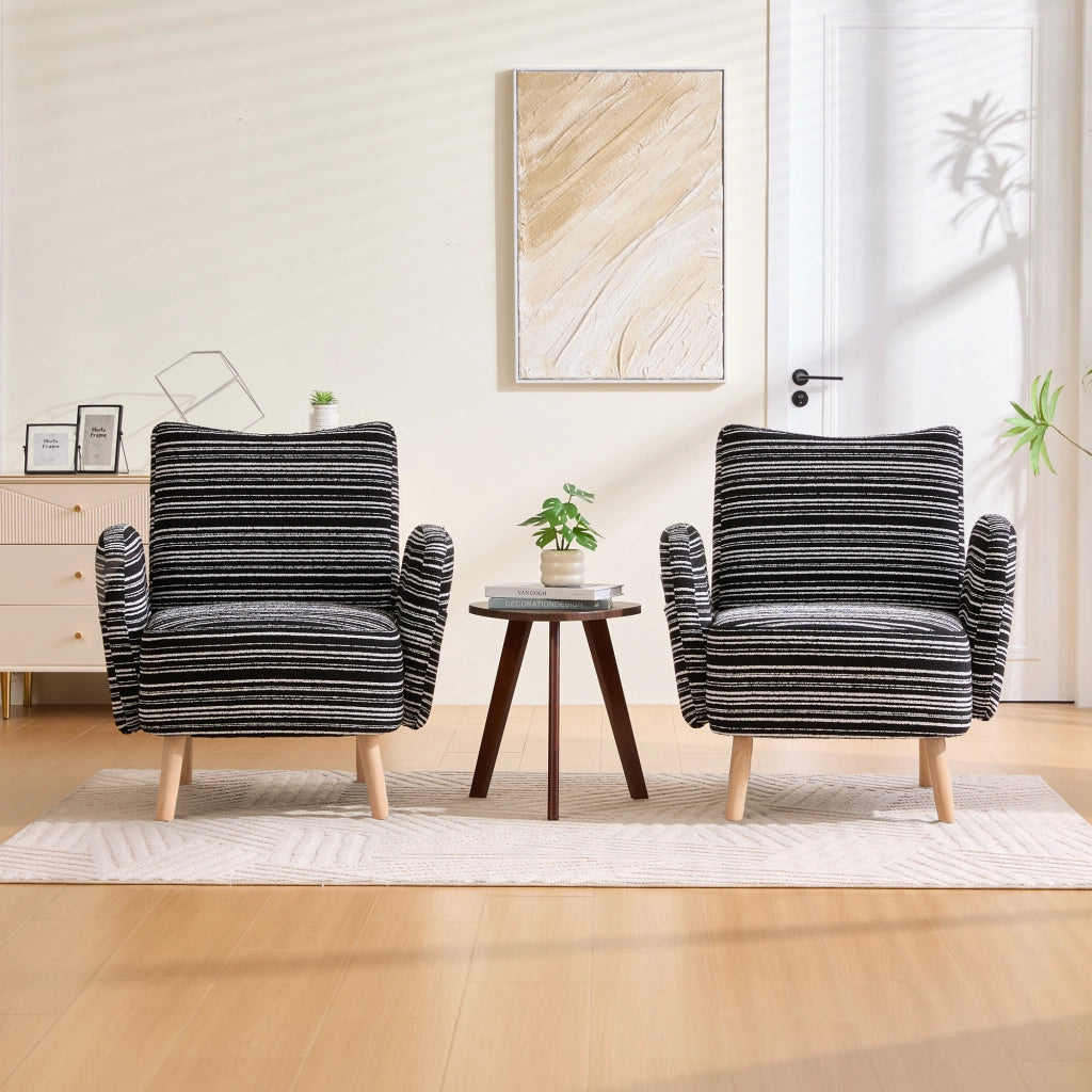 OKWISH Poltrona in Bouclé con Schienale Ergonomico, Tasca Laterale e Gambe in Legno Massello, Nera, 77 x 81 x 87 cm