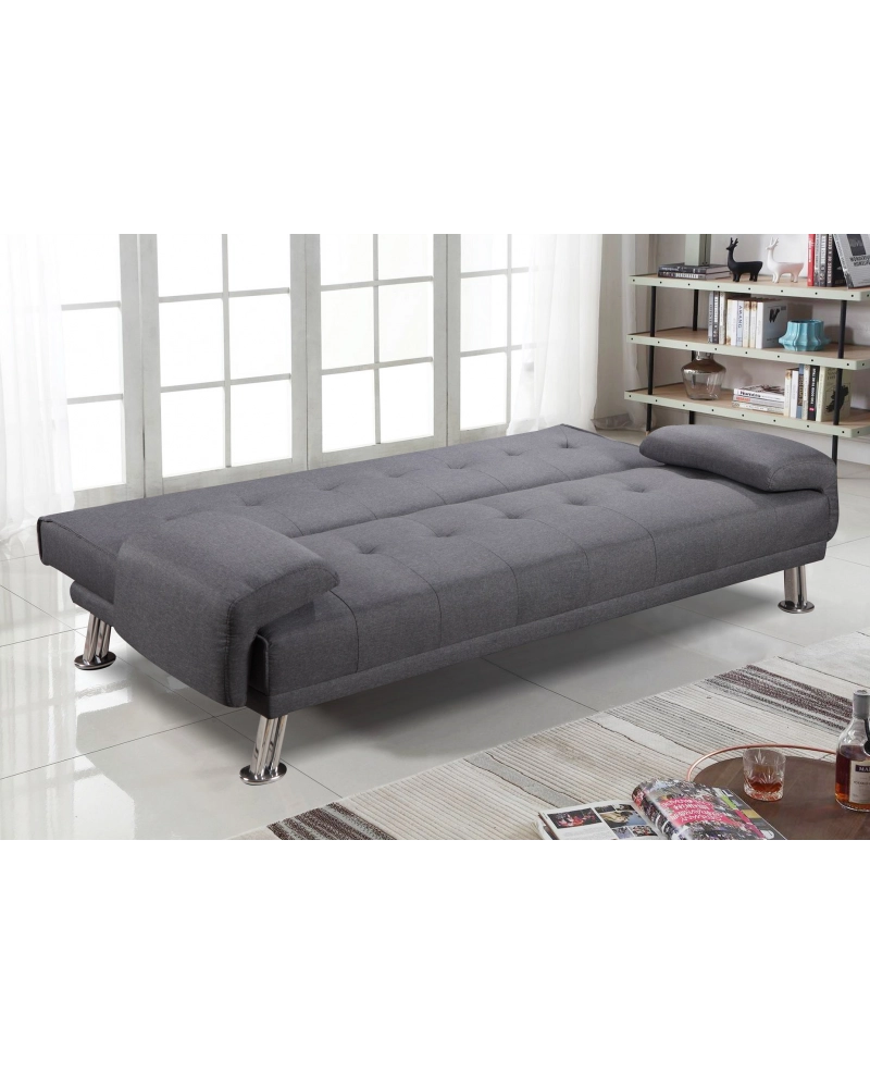 Divano letto reclinabile 3 posti lino microfibra grigio Sicorage Crusy