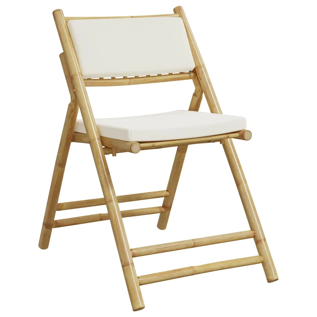 Set da Bistrot Pieghevole 3 pz | Set Salotto da Giardino Cuscini Bianco Crema in Bamb¨´