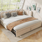 Divano letto L-shaped 90x200 cm in velluto con letto estraibile; beige