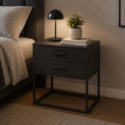 Lelabati, Comodino 2 Cassetti, 60x39x65h cm Nero Antracite