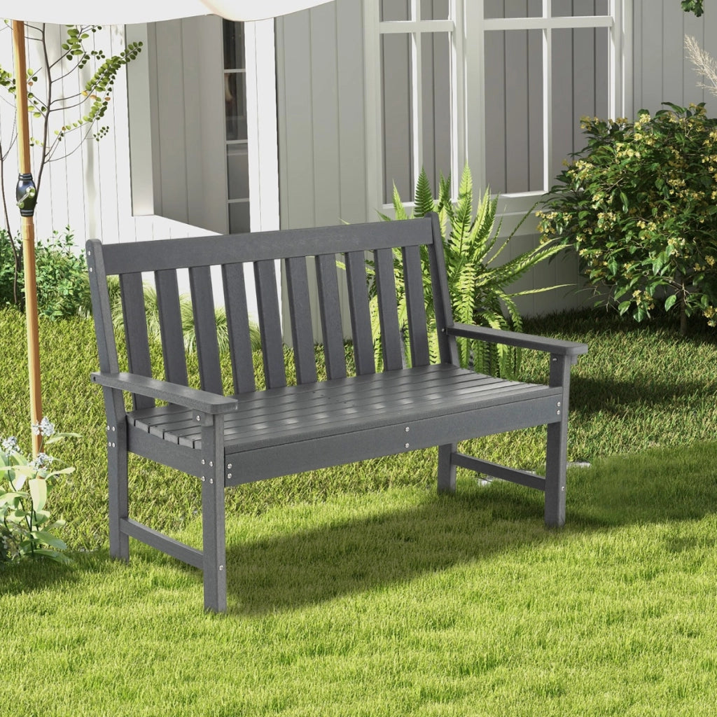 Panchina per 2 persone da esterno con schienale e braccioli, Panchina da giardino in HDPE resistente Grigio-Panchine