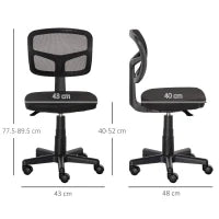 Sedia da Ufficio Ergonomica in Rete Senza Braccioli e Regolabile in Altezza, Nero