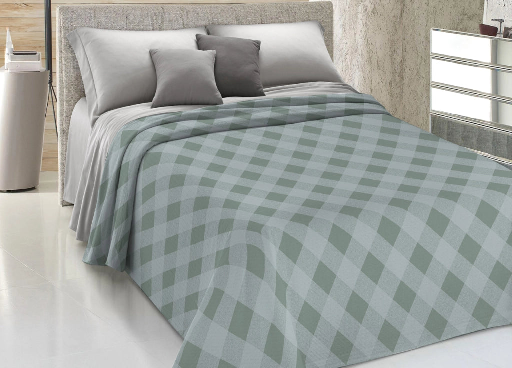 Copriletto Piquet Primavera Estate 100% Cotone Disegno Lovely Check - Singolo - Verde
