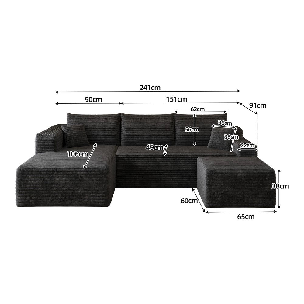 Divano angolare L nero ¨C Minimal ¨C velluto 241cm imbottito senza montaggio