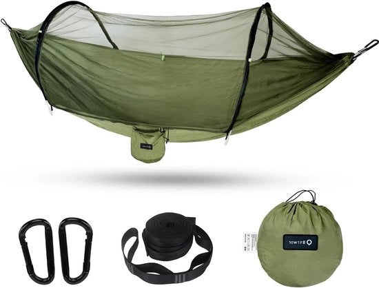 Ombrello da Campeggio con Rete Antizanzare in Nylon - Capacità di Carico 300 kg - 260 x 140 cm - Colore Oliva