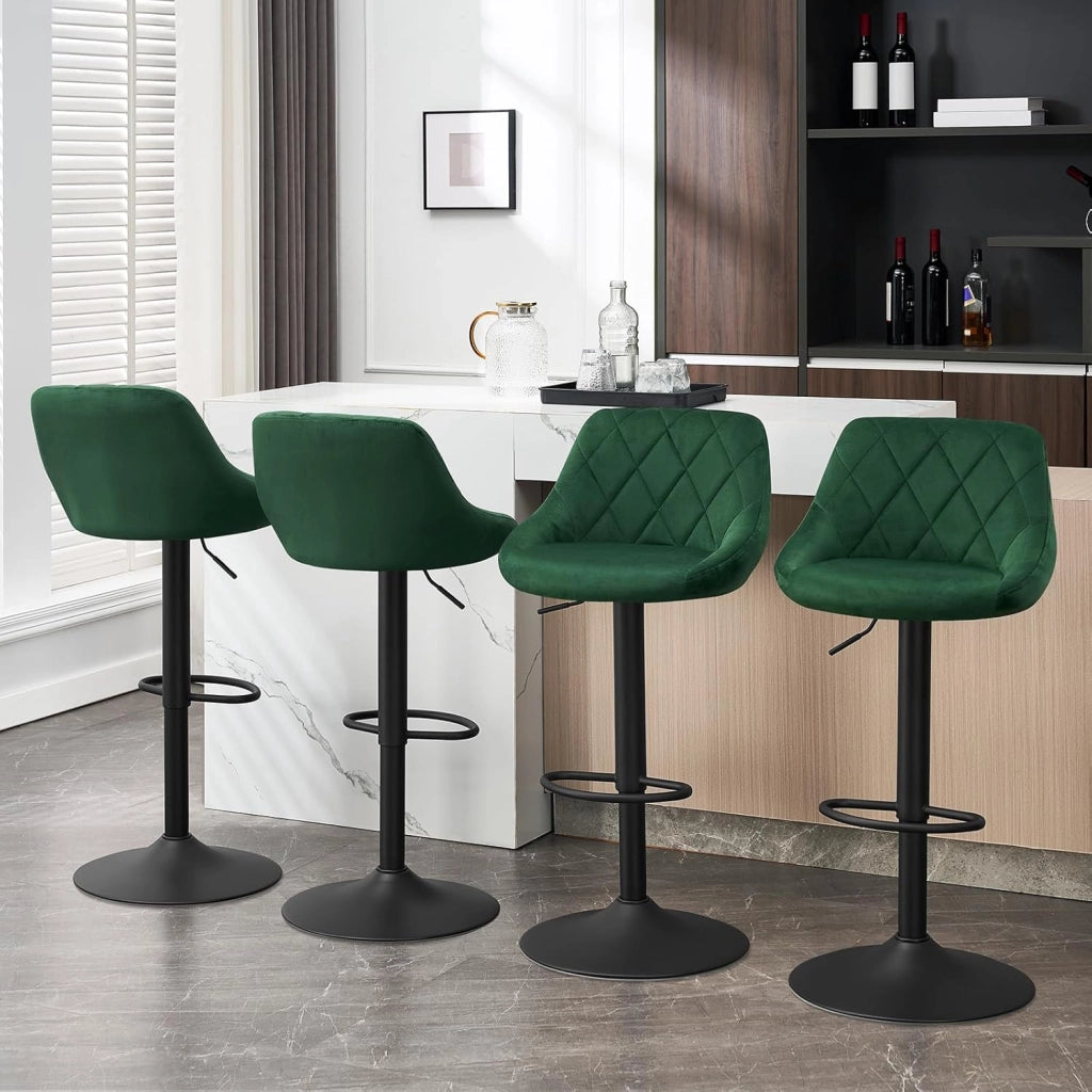 4x Sgabelli da Bar Moderni Girevoli Sedia Cucina Alta con Schienale Quadrato Senza Braccioli Altezza Regolabile in Velluto Verde Scuro BH219dgn-4