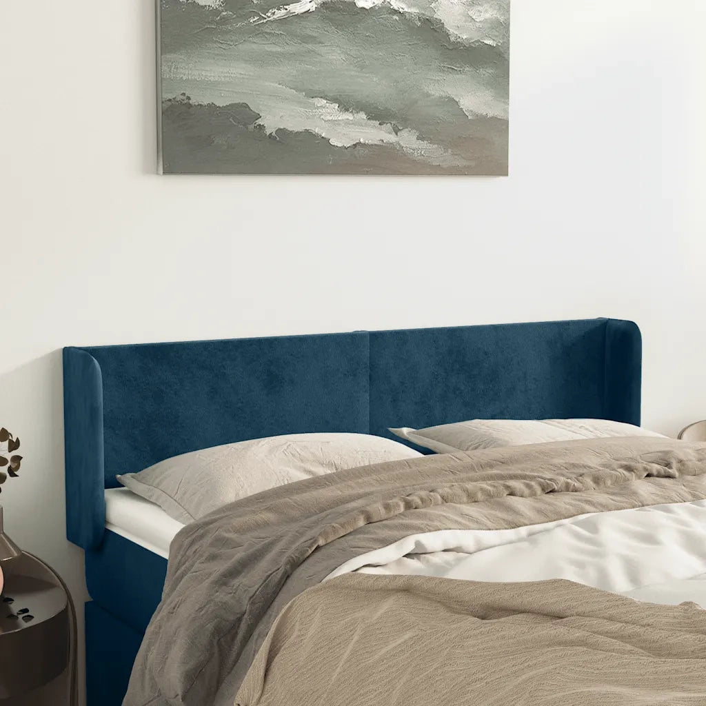 Testiera ad Orecchio-Testata con Orecchie Blu Scuro 147x16x78/88 cm in Velluto 145315