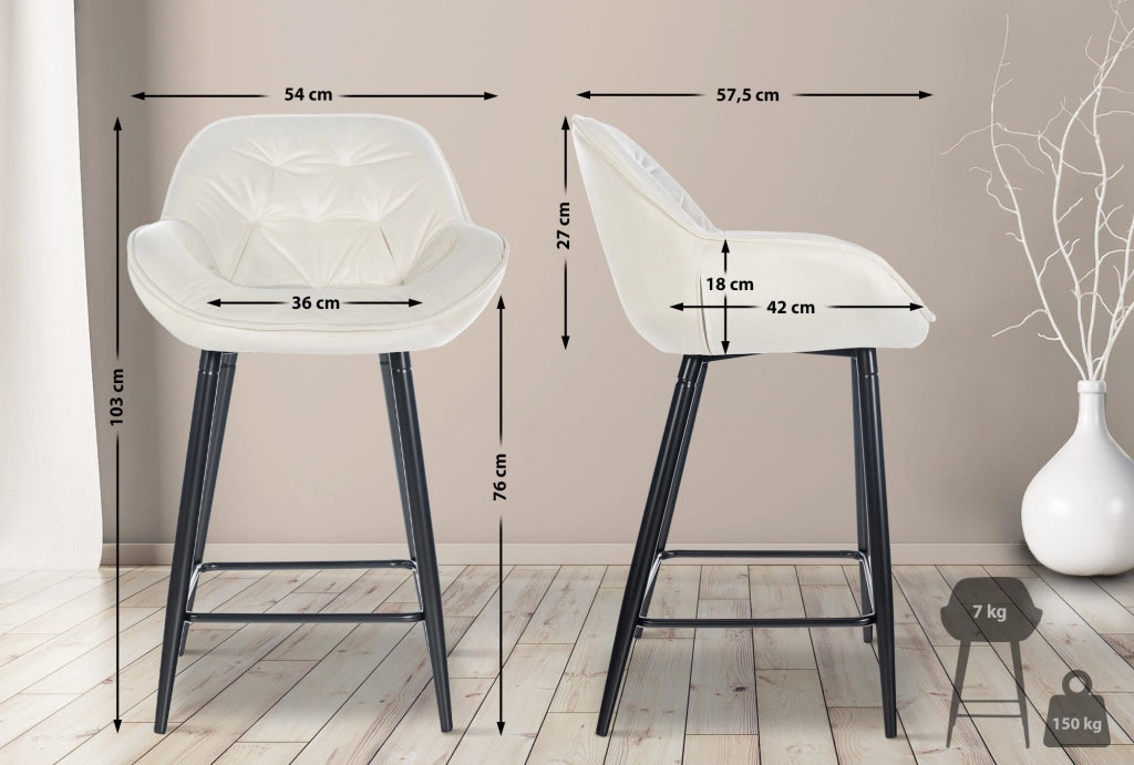 Sgabello da bar Gibson in velluto altezza seduta 76 cm crema