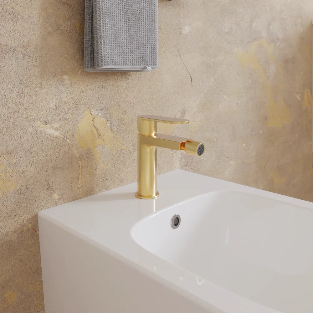 Set miscelatori lavabo 13cm bidet miscelatore esterno vasca oro spazzolato | Margot