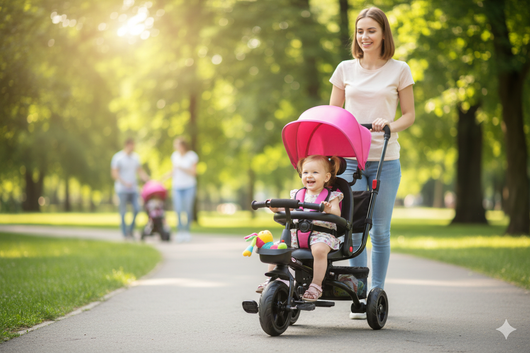 Passeggino Triciclo Pieghevole My Way Seduta Girevole Cappottina e Vano Oggetti Rosa