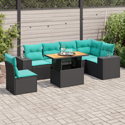 Set Divani da Giardino con Cuscini 7pz Nero Polyrattan