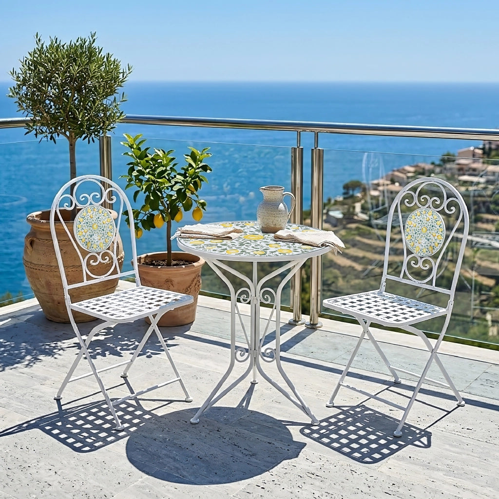Set Bistrot Tavolino Con 2 Sedie Con Mosaico In Ceramica Per Esterno Terrazzo Giardino Pieghevoli Patio Casa,Bar,Ristoranti,Mobili Giardino Mod-Mazara