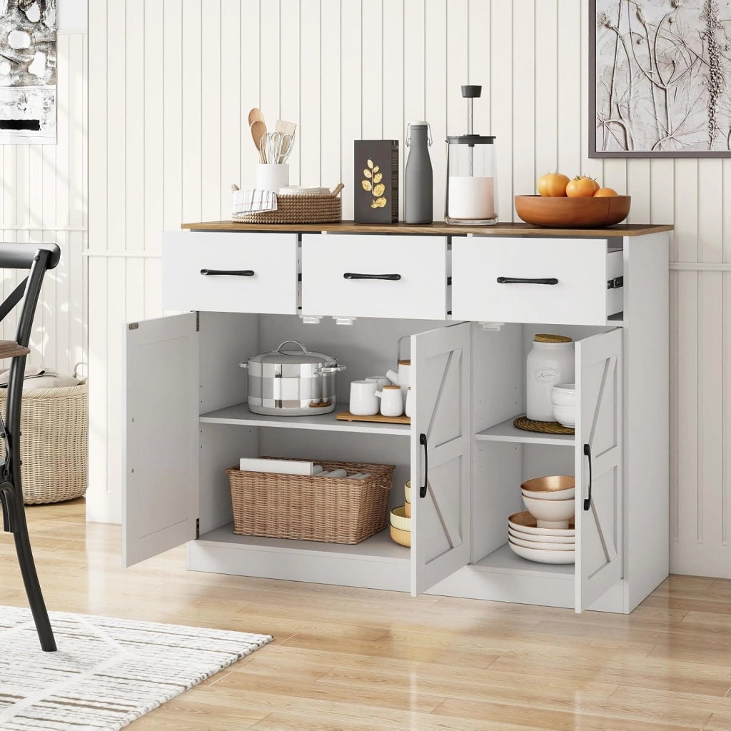Credenza 3 ante e 3 cassetti, credenza con ripiani interni regolabili, kit antiribaltamento, stile fienile, 108 x 38 x 81 cm, armadio portaoggetti per cucina, sala da pranzo