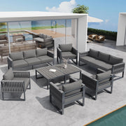 Set da giardino 10 posti - Xylo - Piedi regolabili, cuscini, struttura in acciaio inossidabile, grigio