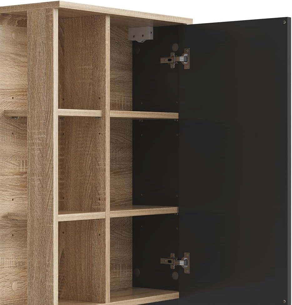 Mobile bagno Karen, Sonoma/antracite, 50 x 75 cm con porta e vani aperti, per montaggio a parete con vani a giorno e vani chiusi