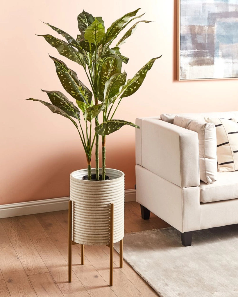 Portavaso in metallo beige 31 x 31 x 58 cm per interni ed esterni