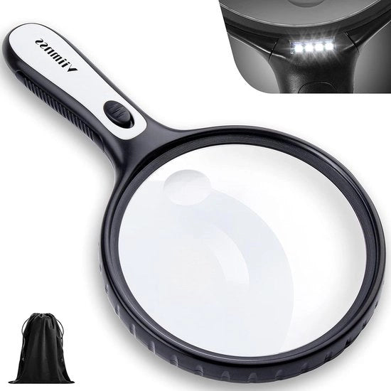 Vergrootglas con illuminazione LED - con tasca di stoccaggio e panno pulito - per lettura e ispezione per anziani