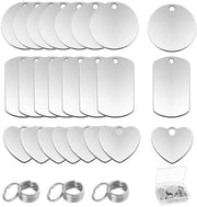Hangers in acciaio inossidabile - 24 pezzi - Cassetto per chiavi - Hangers rettangolari e a forma di cuore - Kit di allestimento DIY - Ideali per incisioni - Accessori per gioielli