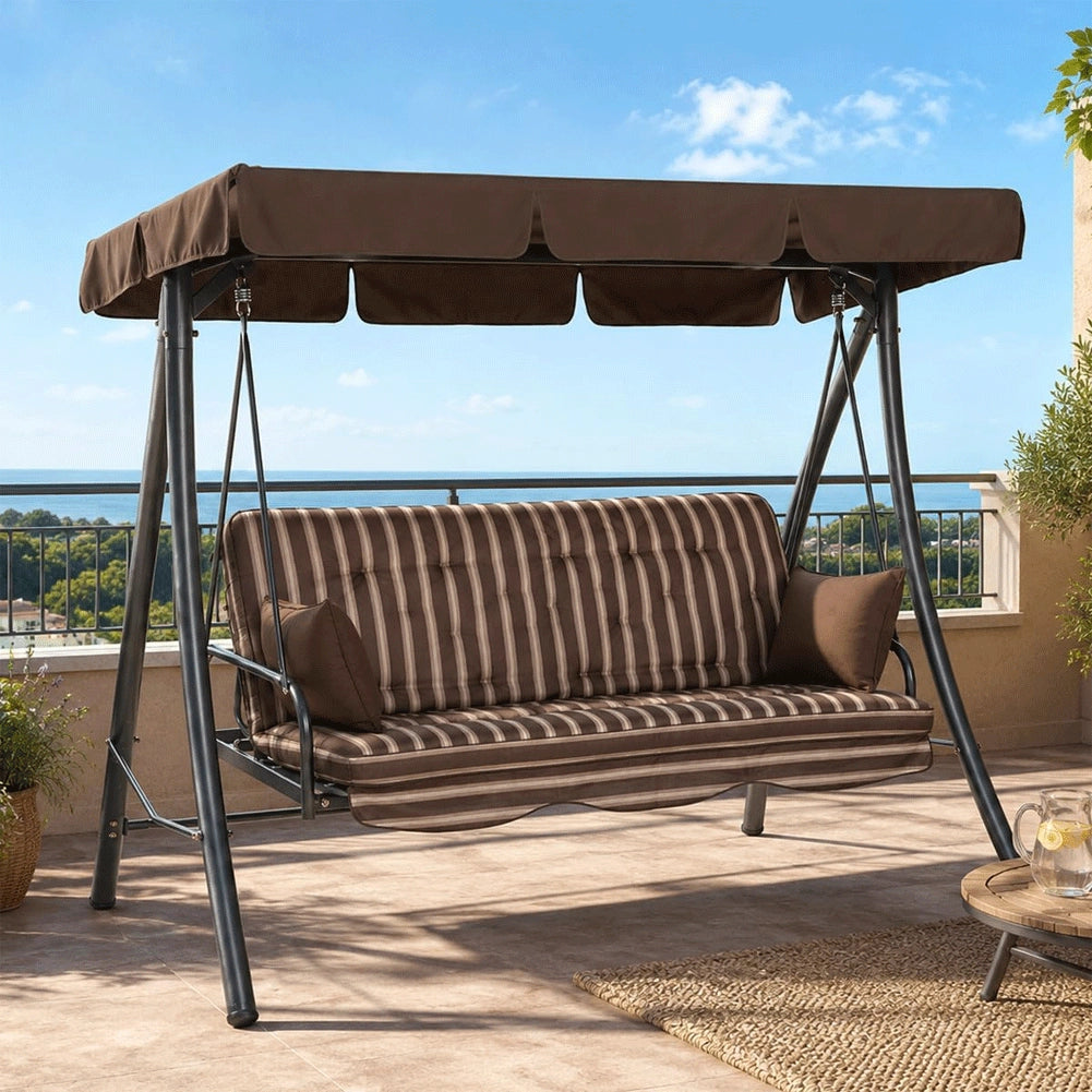 Dondolo Grande Giardino 3 Posti Reclinabile Letto Altalena Colore Moka Rigato