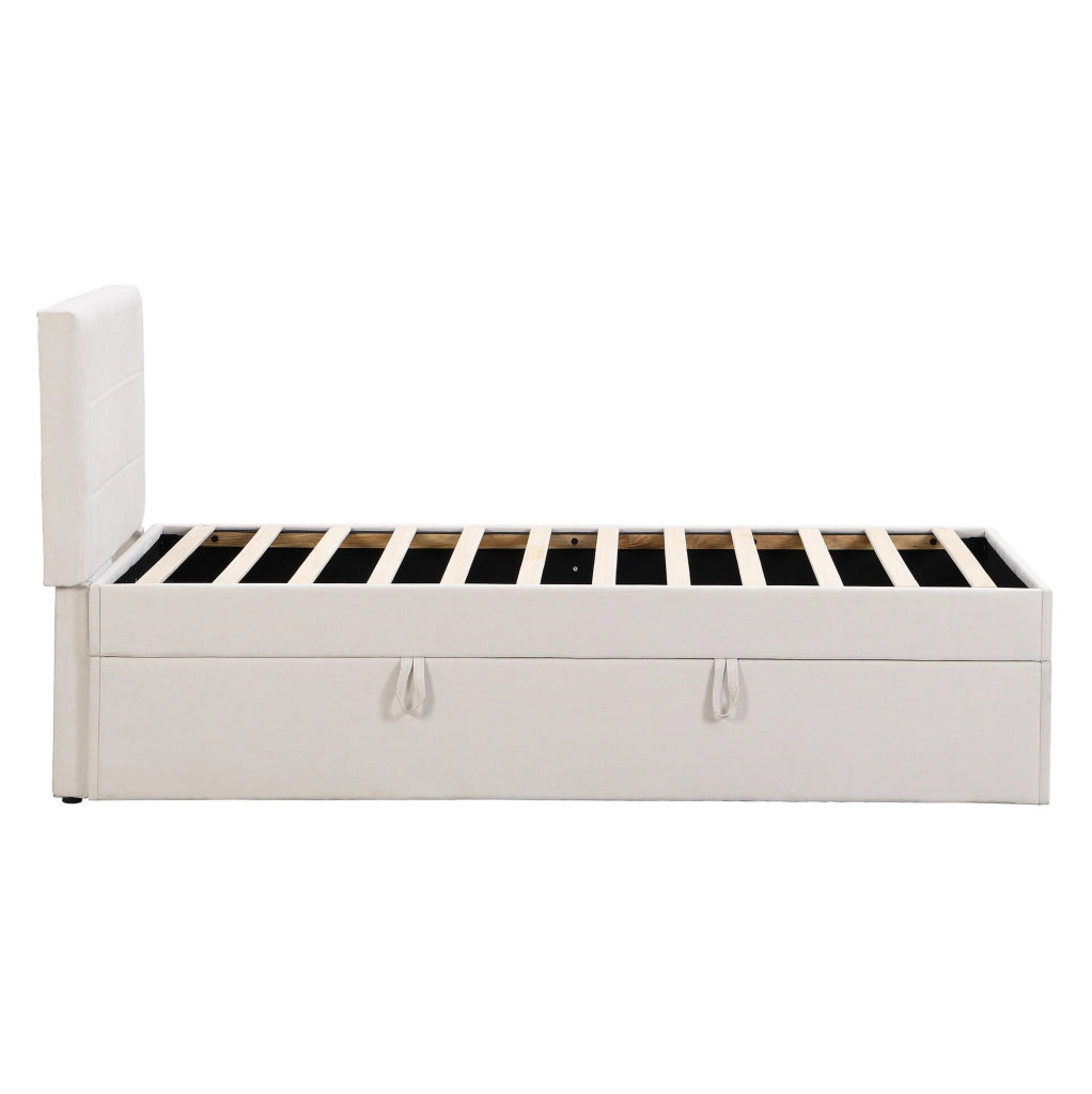 Letto singolo imbottito 90x200 cm con vano contenitore beige