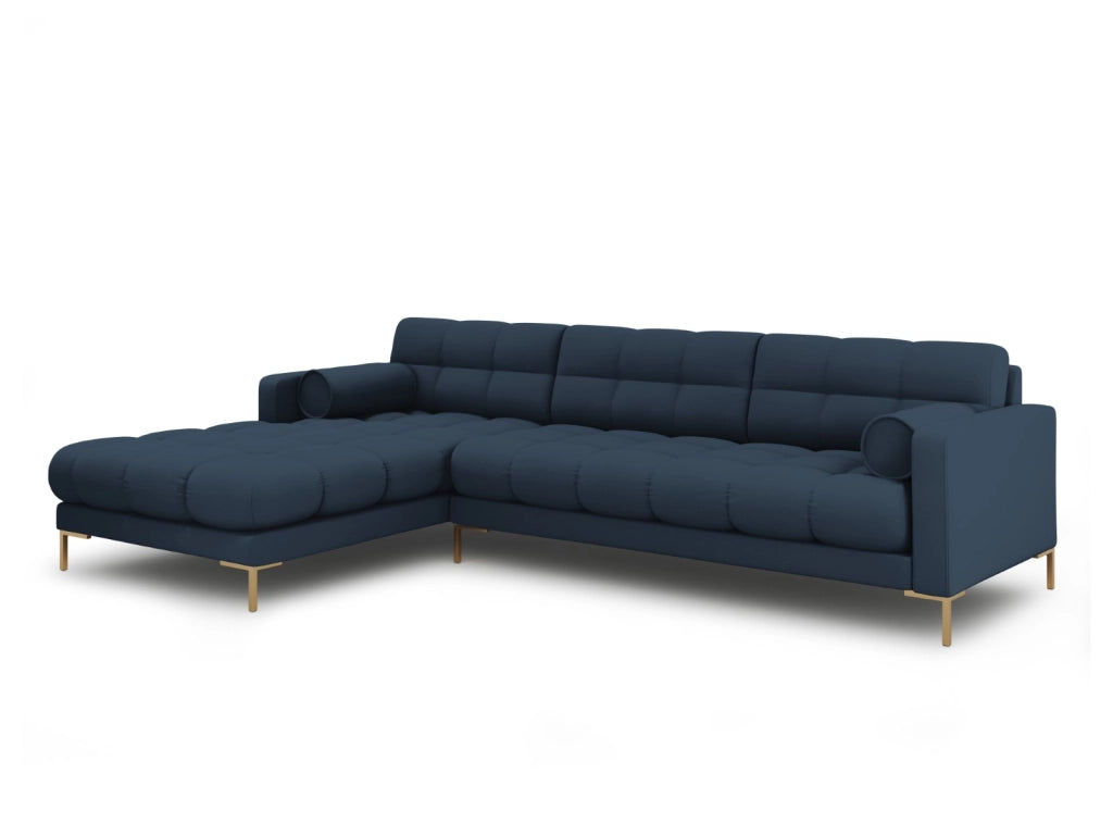 Cosmopolitan Design - Divano angolare sinistro "Bali" 5 posti in tessuto strutturato blu 
