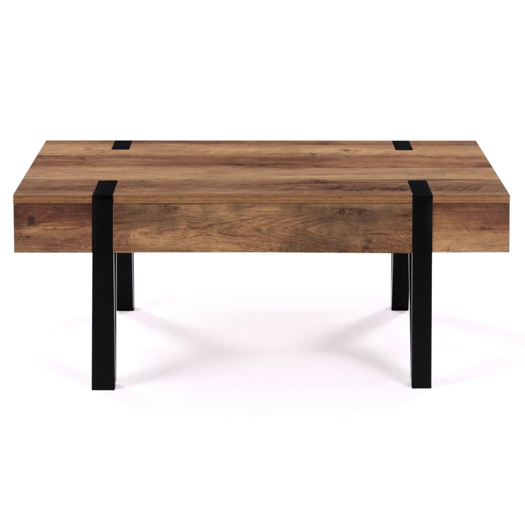 IDMarket - Tavolino 1 cassetti vintage legno scuro e ante nere AUSTRIA
