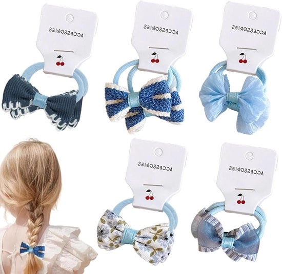 10 pezzi di elastici per capelli colorati con nodo, accessori per capelli per ragazze - blu chiaro
