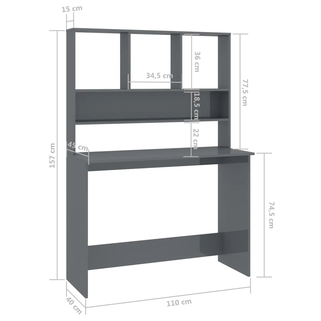Scrivania Mensole Grigio Lucido 110x45x157 cm Legno Multistrato 800395