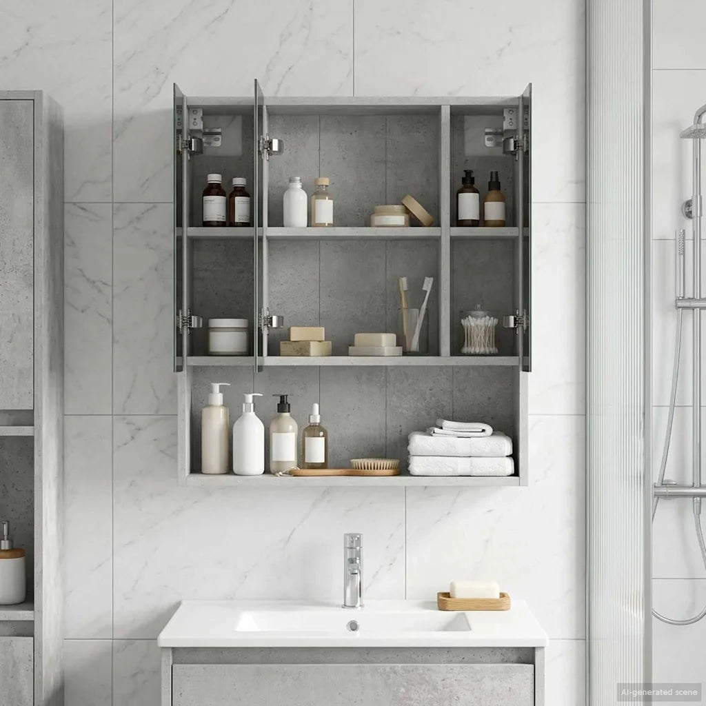 Mobiletto per specchio da bagno con lo scaffale Grigio cemento 889186