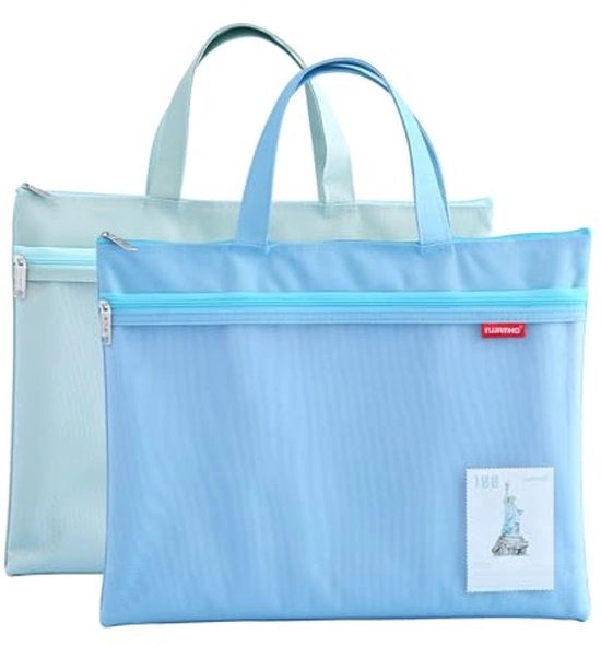 Documentetasse con Cerniera, Set da 2 Borse da Trasporto Nylon Tessuto a Maglia Impermeabile Doppia Cerniera Etichette Piccole Bagagli da Ufficio per Studenti (Blu Verde)