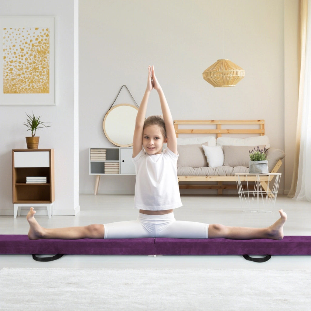 Trave da equilibrio pieghevole in schiuma per bambini adolescenti, Trave ginnastica a pavimento con maniglia Viola-Tappetini ginnastica e yoga