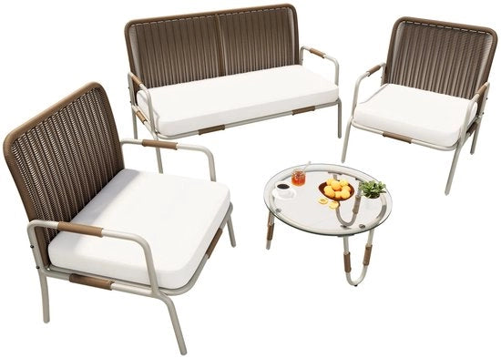 Ottima vita all'aperto - Set di divani - Resistente al tempo - Cuscini spessi 8 cm - Facile da pulire - Comfort di lusso - Inclusa tavola da caffè - Per giardino e balcone