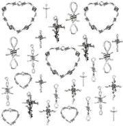 Set di Charms a Croce/Cuore - 54 Pezzi - Collegamenti di Legering - Accessori per Gioielli - Antico Argento - Diverse Dimensioni - Accessori per Gioielleria
