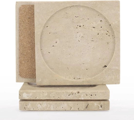 Sostegni in marmo - Assorbenti - Set da 4 - Colore naturale - Marmo - 10x10 cm