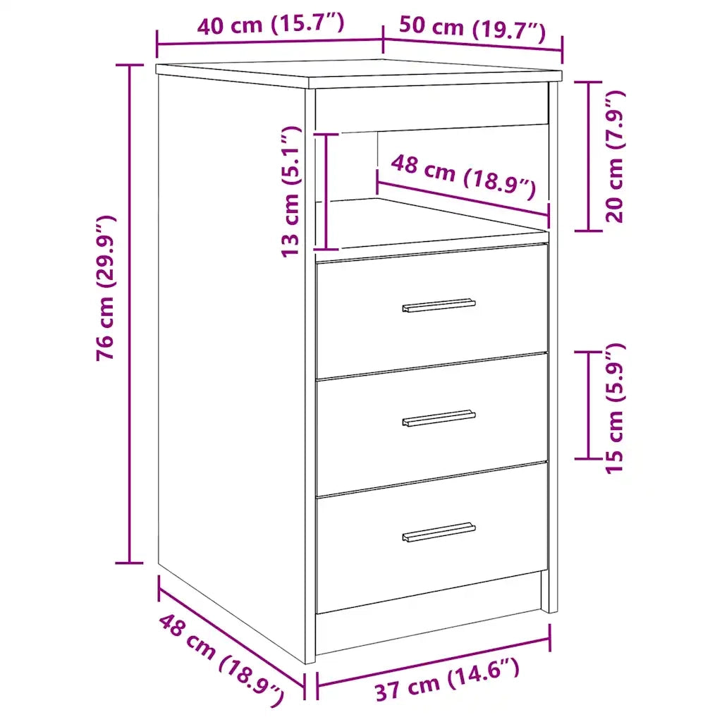 Cassettiera compatta con ripiano contenitore 40 x 50 x 76 cm realizzata in legno composito di rovere Sonoma 02_0047698