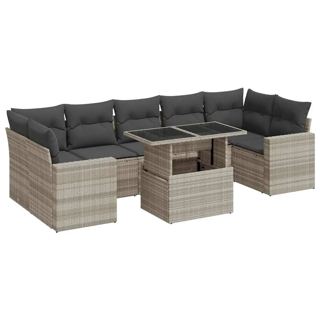 Set Divano da Giardino 8pz con Cuscini Grigio Chiaro Polyrattan 3326283