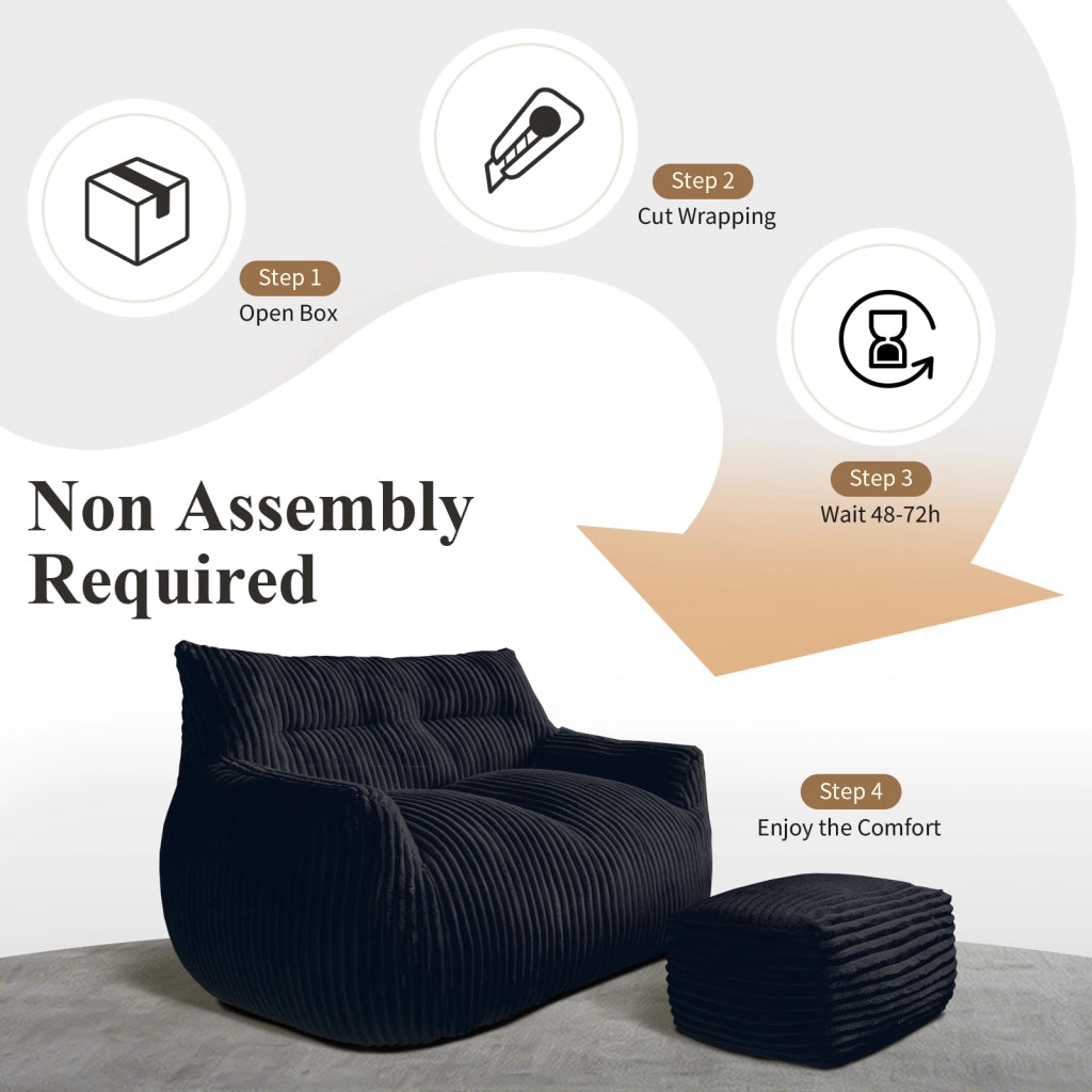 Pouf sacco ergonomico con imbottitura in memory foam, morbido e senza montaggio, in flanella nera