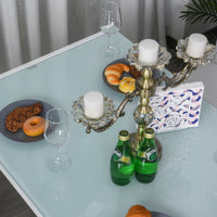 Set da Pranzo Tavolo con Piano in Vetro e 4 Sedie in Metallo e Similpelle  Bianco