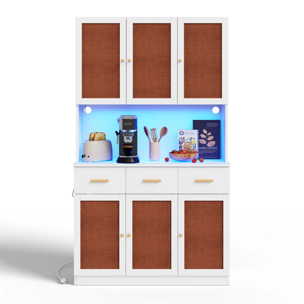 Colonna cucina con ante; cassetti; vano aperto; LED e presa con USB per cucina e sala da pranzo; 105×43×182 cm