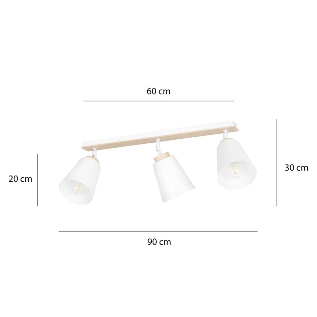 Faretto a soffitto ATLAS in acciaio bianco e legno naturale