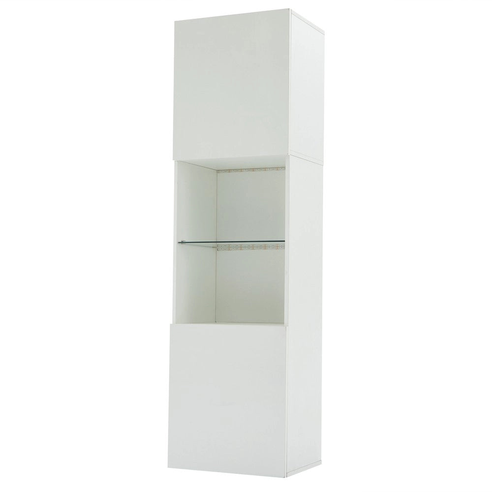 Vetrina con Illuminazione LED ¨C MINIMAL ¨C Bianco Lucido, 1 Ripiano in Vetro, 45x35x160 cm