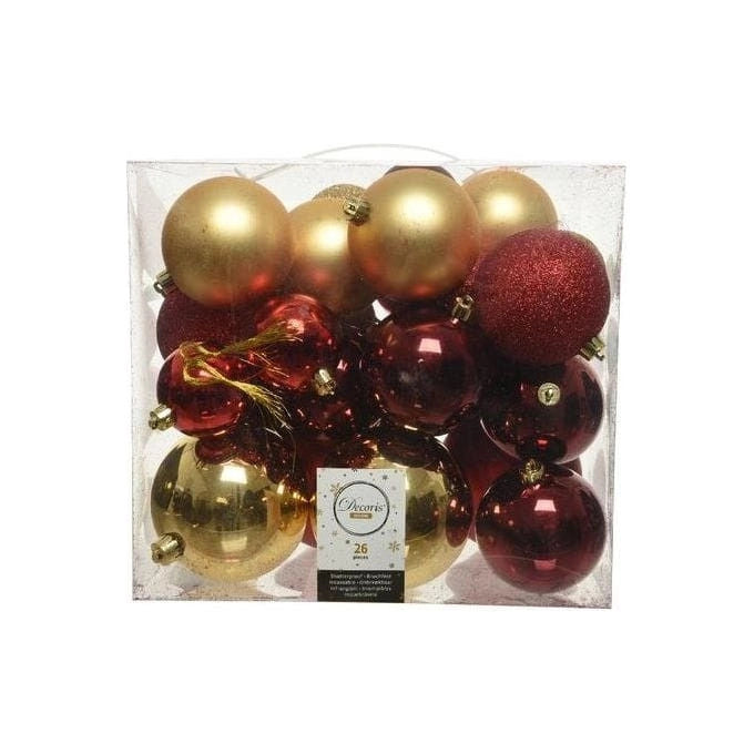 Amicasa 9020022 Palline di Natale 26 Pezzi Plastica Decorazioni Albero colore Rosso e Oro